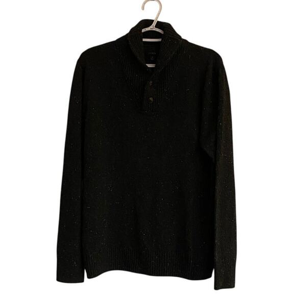 I. Crew Black Tweed Look Merino Wool Blend Long Sleeve 1/2 Turtleneck 2 Buttons - Picture 1 of 6